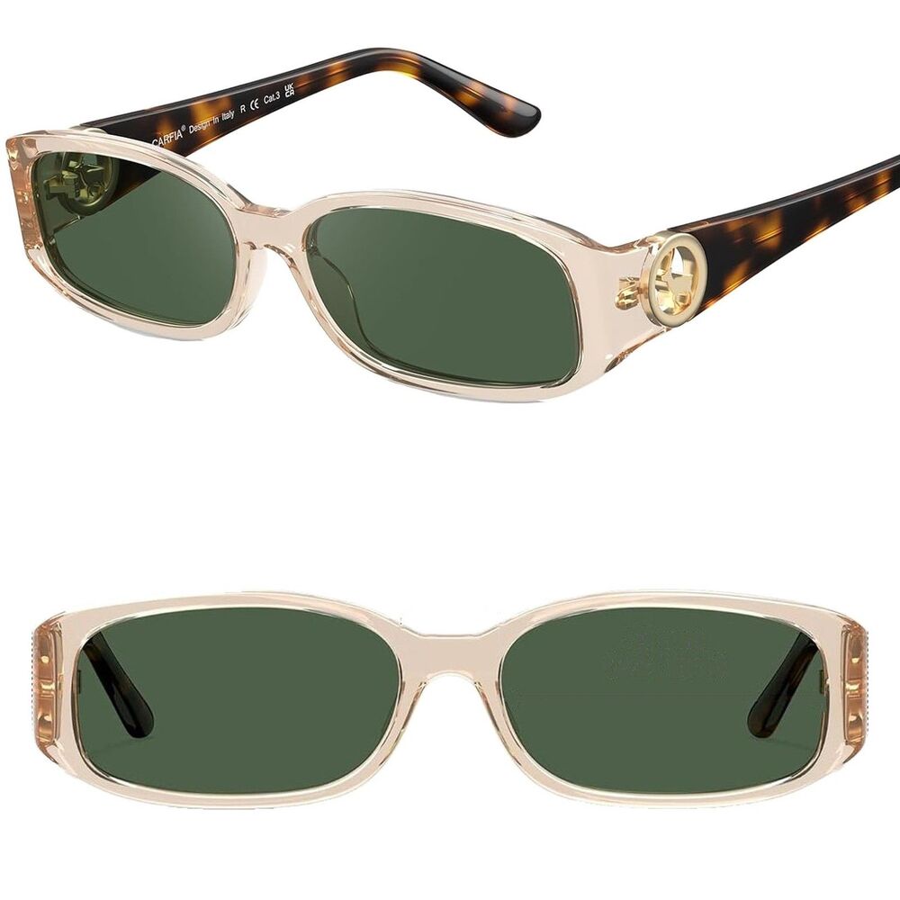 *Case Included* Women's Pink Green Polarized Rectangle Acetate Retro Sunglasses